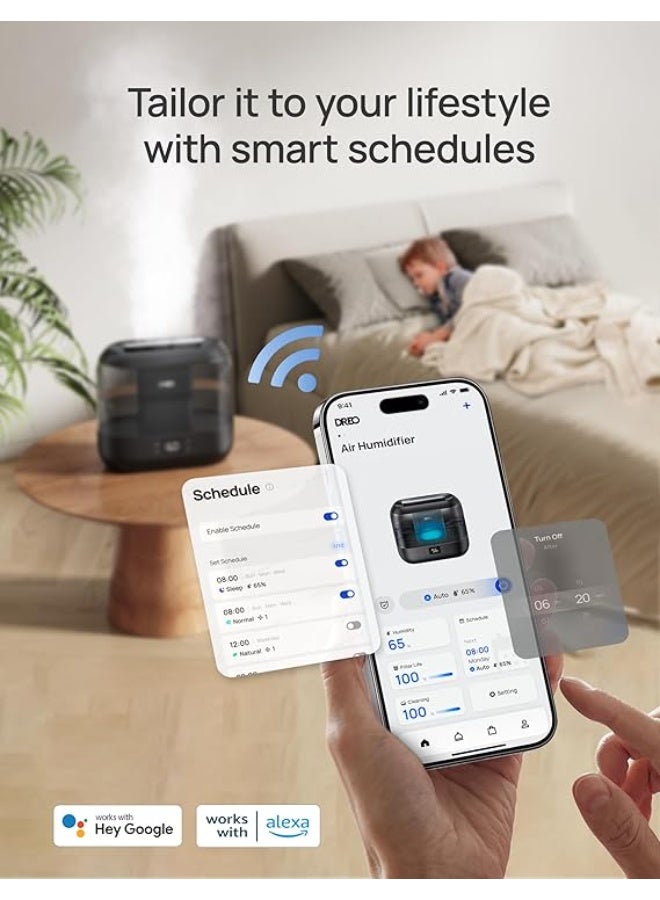 دريو Dreo 4L Smart Humidifiers for Bedroom, Quiet Supersized Cool Mist Ultrasonic Humidifier with Diffuser and Nightlight, 32 Hour Long Runtime for Home, Indoor, Nursery, Plant(Black) - Image 2